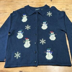 Christmas Holiday Snowmen Cardigan L